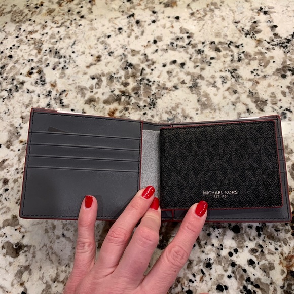 Brand 🆕 Men’s Black & Crimson MK Wallet - Picture 6 of 8